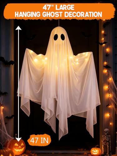 Halloween Ghost Decorations Outdoor Hanging Swing Ghost with LED Lights - 47 Inches, 2 Pack (Variation: Hanging-Ghosts)