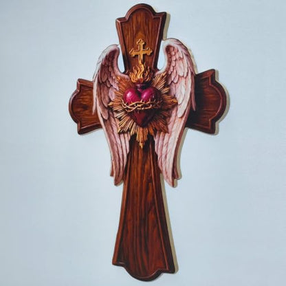 Wood Sacred Heart of Jesus Wall Decor Cross - Religious Home Art