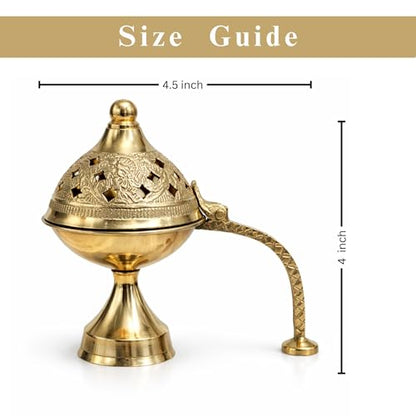 Brass Dhoop Dani Incense Holder with Handle for Puja 4.5 x 4 - Traditional Temple Decor