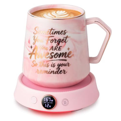 Pink Coffee Mug Warmer & Mug Set, Electric Desk Cup Warmer with Timer