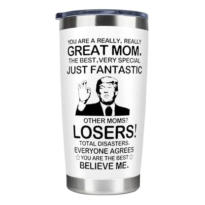 Great Mom 20 OZ Stainless Steel Tumbler Mug - White, Leakproof & Travel Friendly