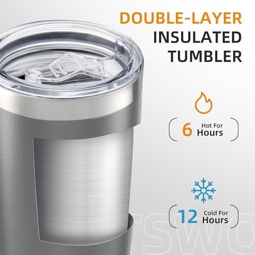 Gray 20oz Stainless Steel Insulated Tumbler Set with Lid - 12 Pack