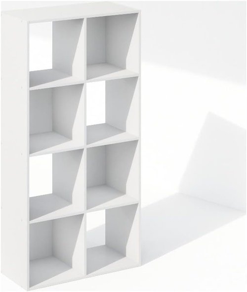 Furinno PELLI 8-Cube Bookshelf - Stylish Horizontal Storage Organizer for Home Office & Living Room | White, 11.7 x 23.7 x 47