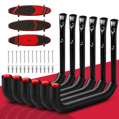 Heavy Duty Garage Wall Hooks Set - 6 Steel Utility Hangers with EVA Padding for Bikes, Ladders, Hoses, Tools