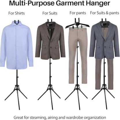 Clothes Steamer Stand with Hanger and Gloves - Adjustable Garment Rack