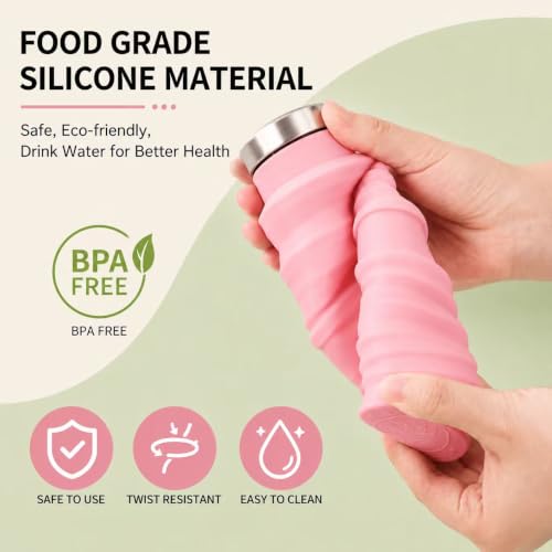 Collapsible Silicone Water Bottle Set - Blue & Pink, Reusable & Leakproof