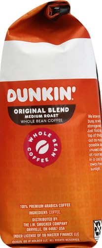 Dunkin' Original Blend Medium Roast Whole Bean Coffee, 20 Ounces