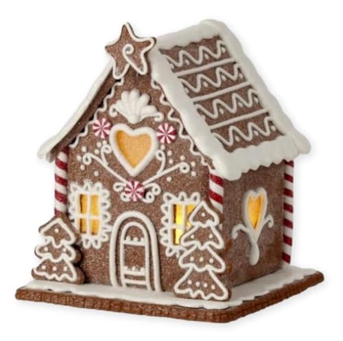 Battery-Operated LED Claydough Gingerbread House Holiday Decor - 6.5 Inch