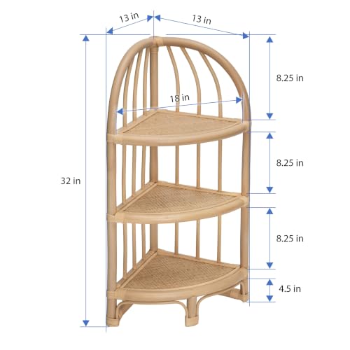 Natural Rattan Corner Shelf Unit - Handwoven 3-Tier Storage Rack for Home & Bathroom