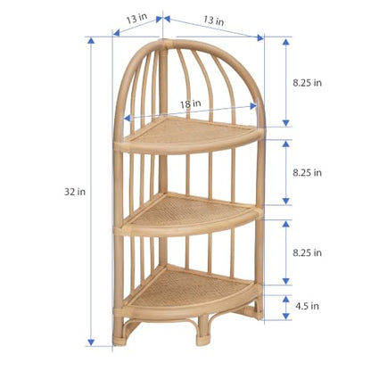 Natural Rattan Corner Shelf Unit - Handwoven 3-Tier Storage Rack for Home & Bathroom