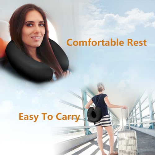 Travel Neck Pillow Memory Foam U Shape Airplane Pillow for Adults - Black
