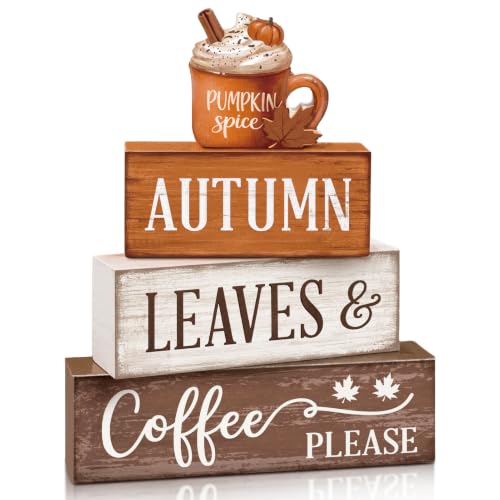 Fall Tiered Tray Decor Set with Pumpkin Latte - Wooden Autumn Decorations