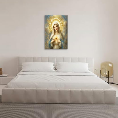 Religious Wall Art Canvas Mary Mother of God Jesus - 24 x 16 Inches - Catholic Decor
