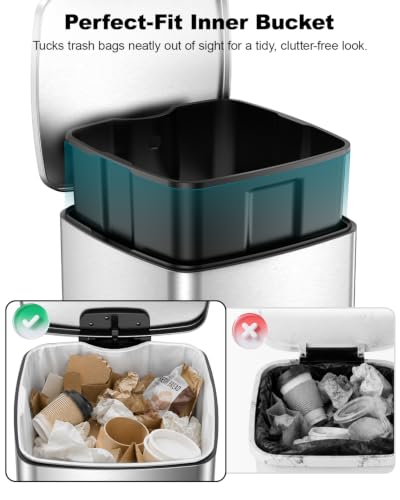 Lovewind 16 Gallon Stainless Steel Trash Can - Silver Kitchen Garbage Bin