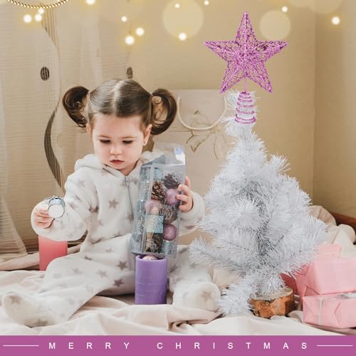 Pink Christmas Tree Topper Star Mini Metal Glitter Decoration - KEYIDO