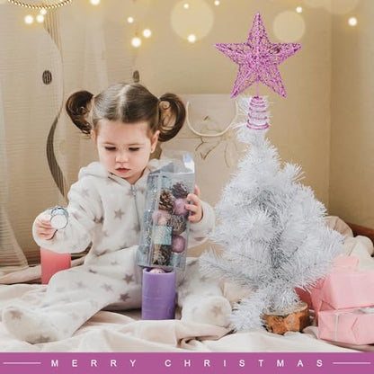 Pink Christmas Tree Topper Star Mini Metal Glitter Decoration - KEYIDO