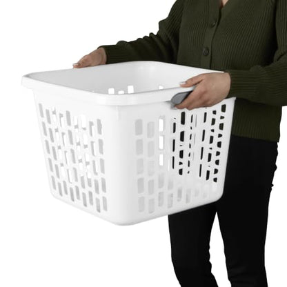 1.5 Bushel Square Plastic Laundry Basket with Handles - White