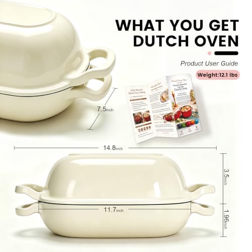White 5QT Oval Cast Iron Dutch Oven for Bread Baking with Lid