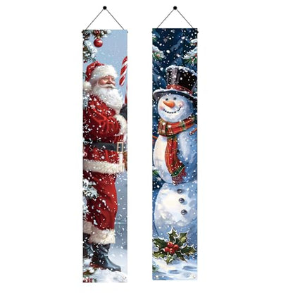 Christmas Porch Banner Santa and Snowman Set 71x12 Inch Holiday Door Decorations