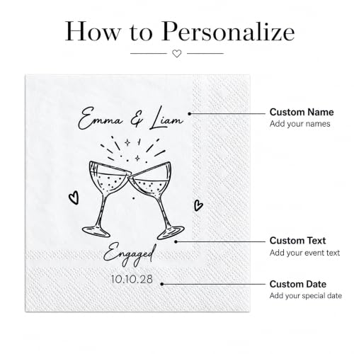 Personalized Wedding Cocktail Napkins - Design 1, Custom Text for Bridal Shower & Reception