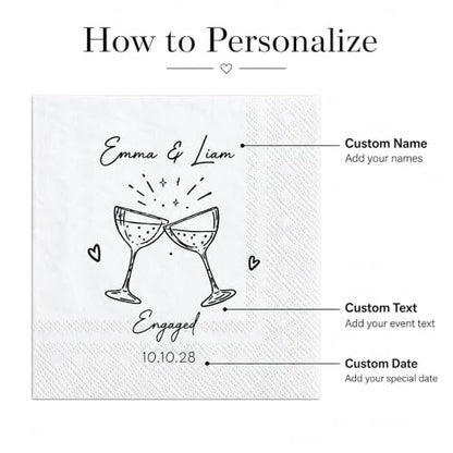 Personalized Wedding Cocktail Napkins - Design 1, Custom Text for Bridal Shower & Reception