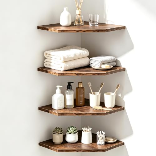 Wall Mounted Corner Shelves Set of 4 - 10 Inch Deep Floating Shelving