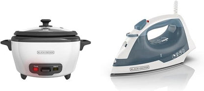 BLACK+DECKER 6-Cup Rice Cooker - Removable Non-Stick Bowl & Steaming Basket | White & IR40V Textile Iron