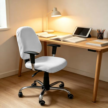 Double Love White 2-Piece Office Chair Cover Set Stretchable Seat & Back Slipcover