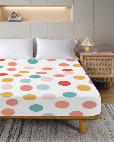 Full Size Flat Sheet - Colorful Polka Dot Microfiber Bedding, Watercolor Dots, Breathable & Easy Care - Terracotta / Full