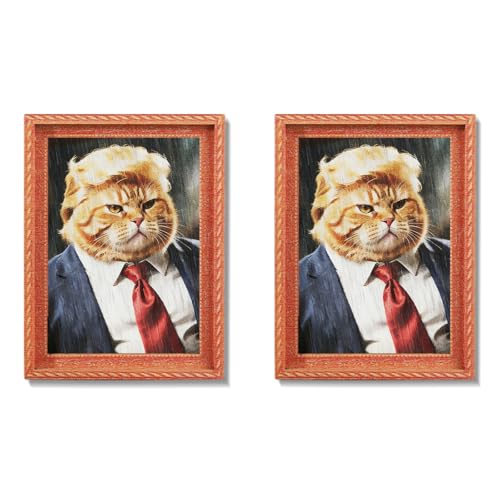 President Cat Fridge Magnets Set - Funny 3D Wooden Magnetic Art Decor for Refrigerator Garage or Kitchen - 2 Pieces (Variation: President Cat)