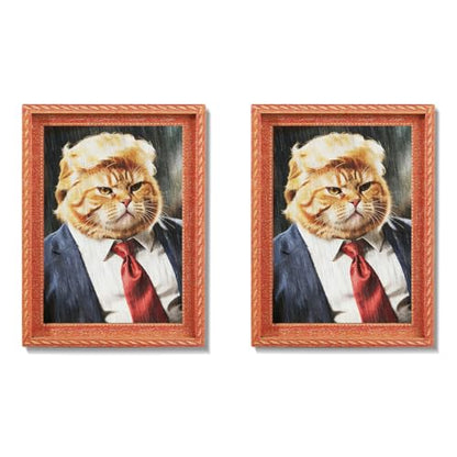 President Cat Fridge Magnets Set - Funny 3D Wooden Magnetic Art Decor for Refrigerator Garage or Kitchen - 2 Pieces (Variation: President Cat)