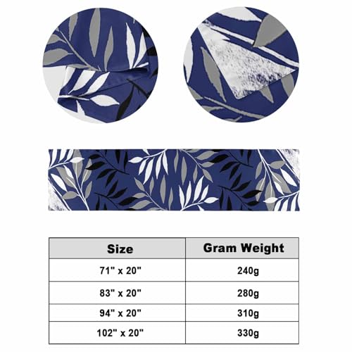 King Size Navy Blue Grey Botanical Bed Runner 94x20 Inches Tropical Foliage Decor