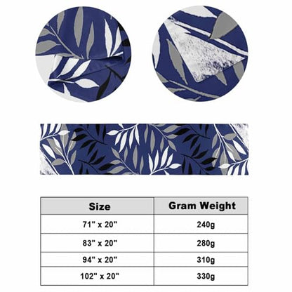 King Size Navy Blue Grey Botanical Bed Runner 94x20 Inches Tropical Foliage Decor