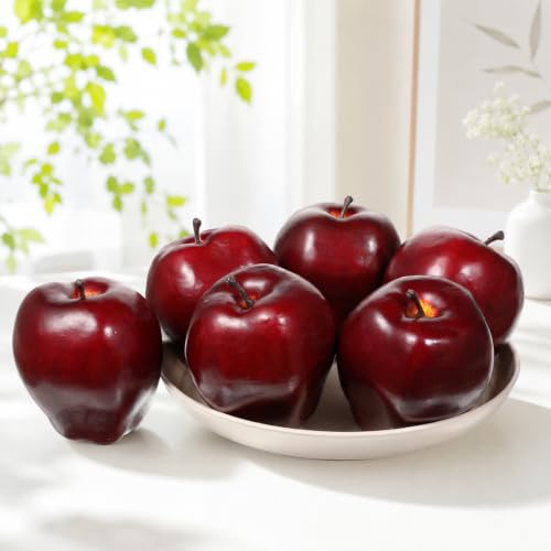 6 Fake Apples for Home Decor, Artificial Fruit, Faux Red Apples Set