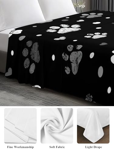 Twin Flat Sheet with Paw Print Print - Black Microfiber Bedding for All Seasons - LooPoP