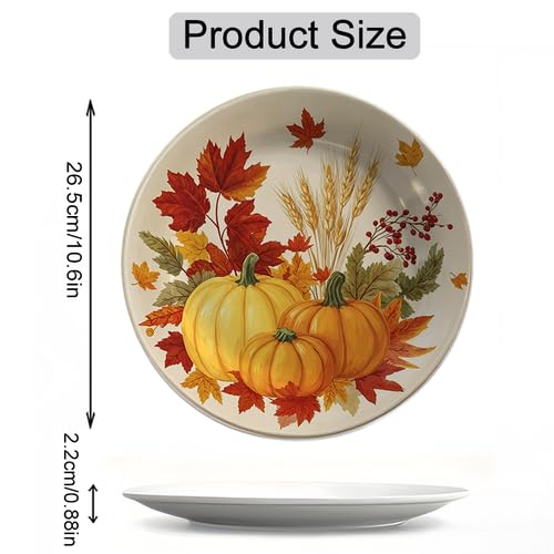 Fall Pumpkin Maple Decorative Plates Wall Hanging 10 Inch - Autumn Harvest Home Decor - Houseuse