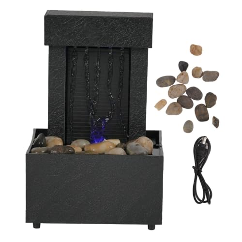 Mini Black Waterfall Fountain with LED Lights & Decorative Stones for Indoor Decor