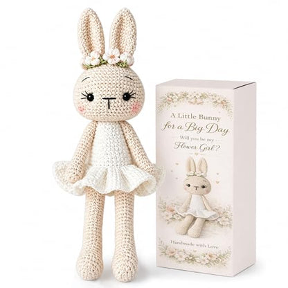 Flower Girl Proposal Gift Handmade Crochet Bunny - Will You Be My Flower Girl Variation of Crochet Bunny (1 Piece)