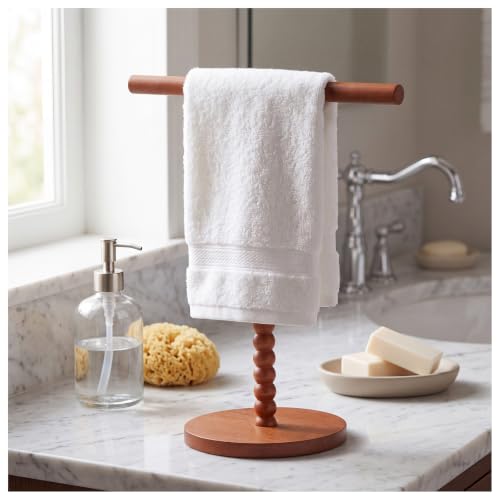 Rustic Wood Hand Towel Holder T-Shape Waterproof Countertop Towel Rack