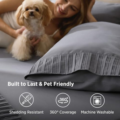 Bedsure Deep Pocket King Sheets - Non Slip Fit for Up to 18" Mattresses, Grey
