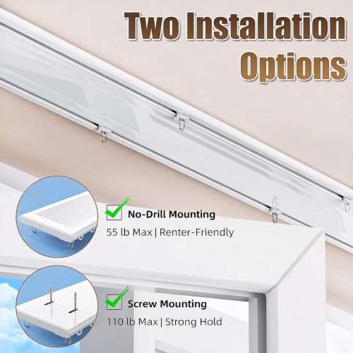 White Aluminum Double Curtain Track 6ft No-Drill Ceiling Mount