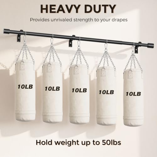 Extra Long Black Curtain Rod 36-240 Inch Heavy Duty Adjustable 1 Inch - Black / 1 Pack