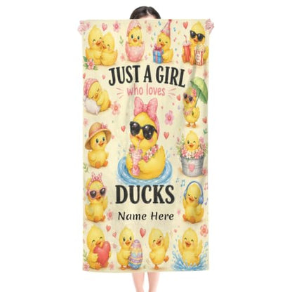 Girl Loves Ducks Beach Towel - Custom 30x60 Microfiber Personalizable Towels - Variation of Girl Loves Ducks