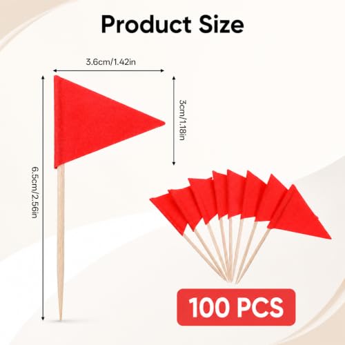 100 Pack Red Toothpick Flags for Cupcake & Party Decoration