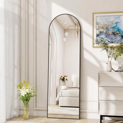 Full Length Arched Floor Mirror with Gold Aluminum Frame 56x15 Inches
