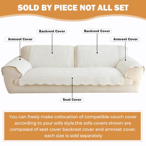 Cotton Quilted Sofa Cover for Sectional Couch - Cream, 43.3 x 94.5 Inches - Non-Slip Design