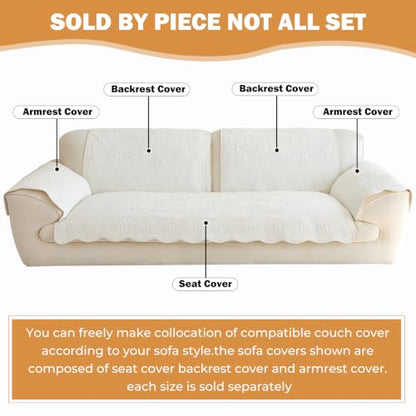 Cotton Quilted Sofa Cover for Sectional Couch - Cream, 43.3 x 94.5 Inches - Non-Slip Design