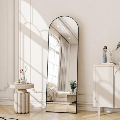 Full Length Arched Floor Mirror with Gold Aluminum Frame 56x15 Inches