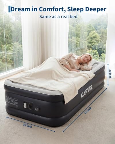 Twin Raised Inflatable Mattress with Built-In Pump - 20 Inch High, Supports 400 lbs