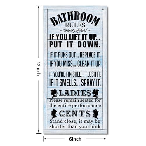 Blue Rustic Western Bathroom Decor Wall Sign - Farmhouse Country Rules